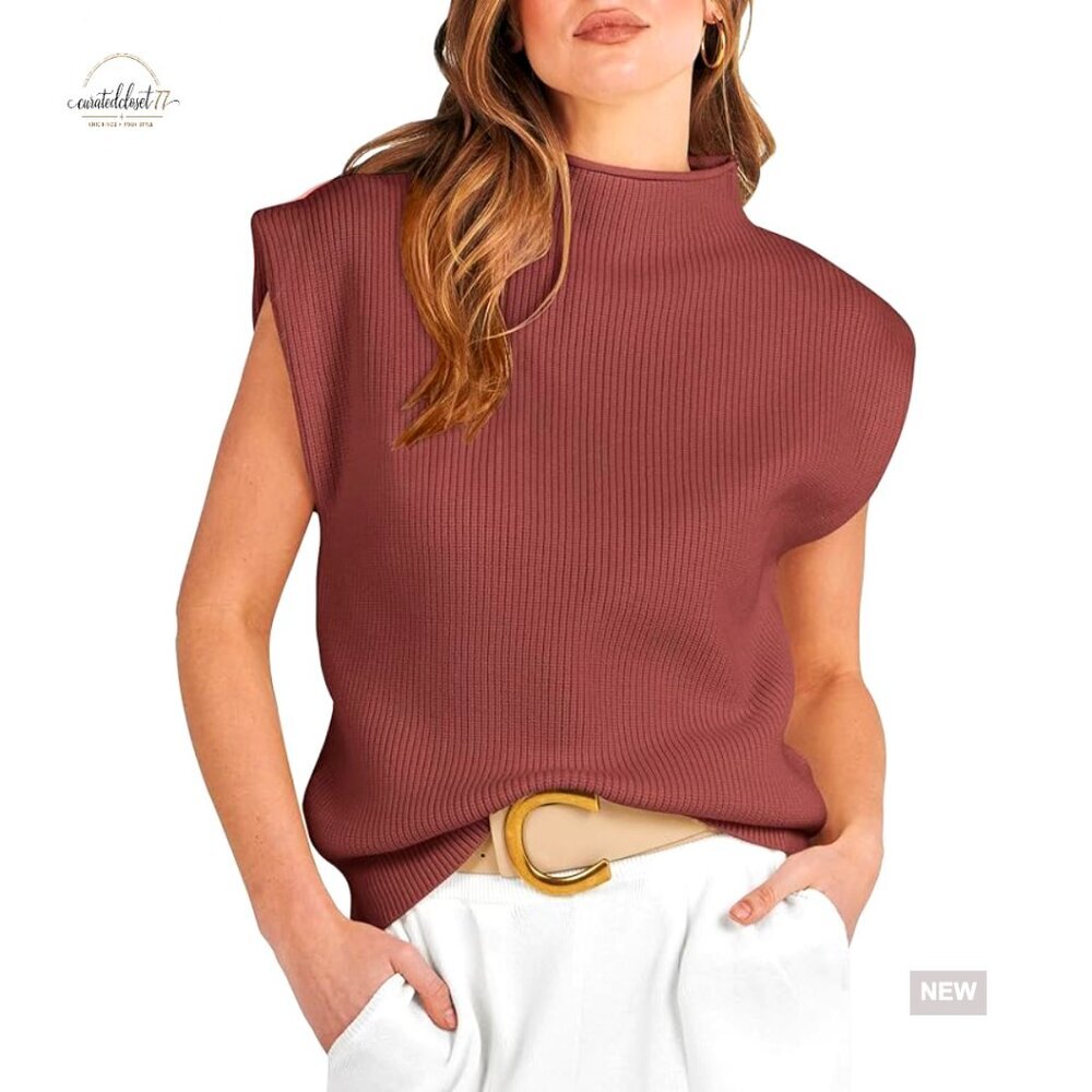 Mock Neck Sleeveless Sweater Vest Knit Pullover Tank Top Casual